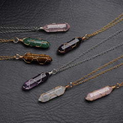 Hexagonal Cylindrical Crystal Necklace Natural Stone Pendant