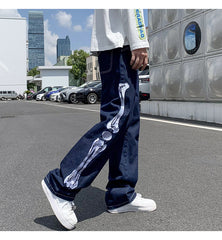 Straight Jean Pants Man Skeleton Embroidery Mopping Trousers