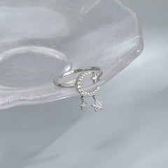 Sterling Silver Moon Tassel Opening Female Fashion Ins Ring