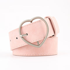 Double Ring Women Belt Fashion Waist Belt PU Leather Metal Buckle Heart Pin Belts