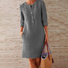 Casual Soild Long Sleeve Tunic Dress Vintage Straight Dress