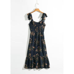 Dresses Elegant Vintage Floral Dress Frill Sweetheart Neck