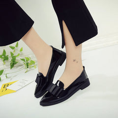 Flats Women Shoes Bowtie Loafers Patent Leather Low Heels Slip On Footwear