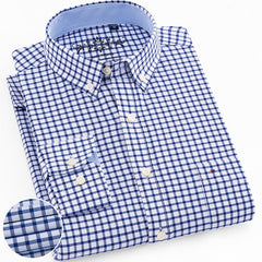 Long Sleeve Oxford Plaid Striped Casual Shirt Front Patch Chest Pocket Regular-fit