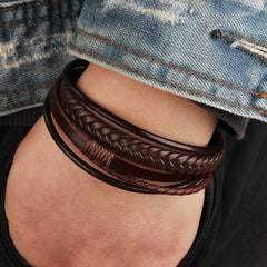 Trendy Leather Braided Bracelet Alloy Magnetic Clasp Bracelets for Men