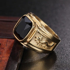 Golden Dragon Gold Color Man Ring Big Retro Jewelry