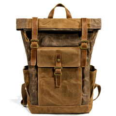 Vintage Canvas Backpacks for Men Oil Wax Canvas Leather Travel Backpack
