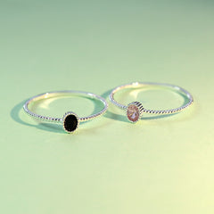 Genuine Sterling Silver Dazzling Black Pink CZ Rings Size