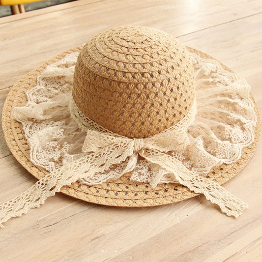 Women Lace Sun Hats For Wide Brim Straw Beach Side Cap Floppy