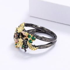 ew Exquisite Leaf Flower Color Zircon Ladies Women Ring Jewelry