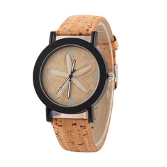 Flower Surface Wood Grain Leather Watch