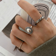 Silver Rings Couples Accessories INS Fashion Vintage Twist Design Round Shape