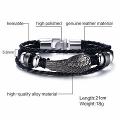 Vintage Rudder Charm Bracelet for Men Multi-layer Leather Rope Bracelets