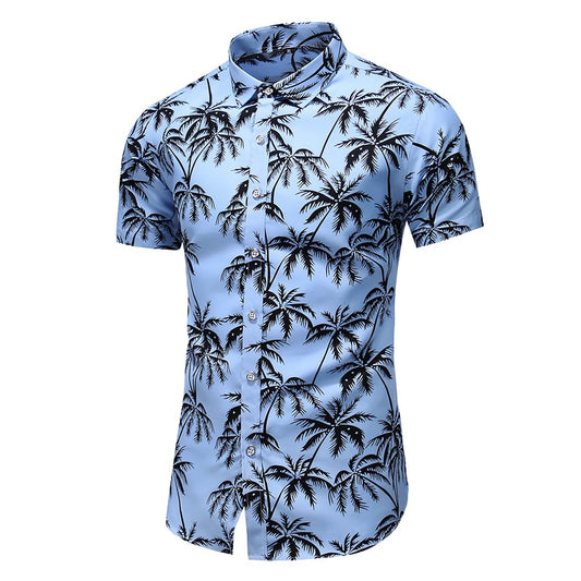 Style Design Short Sleeve Casual Shirt Men Print Beach Blouse