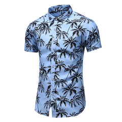 Style Design Short Sleeve Casual Shirt Men Print Beach Blouse
