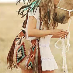Hand-made Canvas Linen One Shoulder Bag Female Bag Bohemian Style