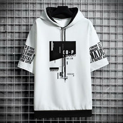 Japan Style Men Hoodies Fashion Streetwear Short Sleeve Hooded