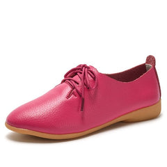 Genuine Leather Oxford Shoes For Women Round Toe Lace-Up Casual Shoes