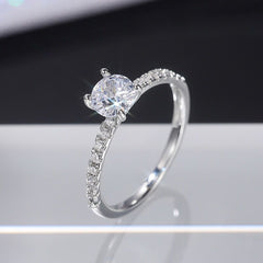 Crystal Round Engagement Ring Cute 925 Silver Zircon Stone Ring Vintage