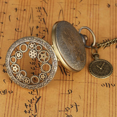 Vintage Antique Copper Steampunk Bronze Hollow Gear Quartz Pocket Watch
