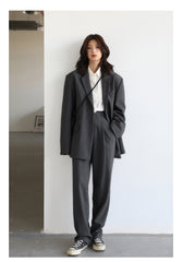 Simple Casual Women Twill Suit Pants Wide Leg Pants Straight Floor Pants
