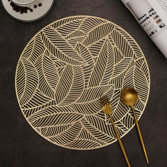 PVC Bronzing leaves Flower Hollow Non-slip Kitchen Placemat