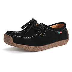Ladies Suede Leather Lace-up Flats Boat Casual Shoes Moccasin Comfy Slip on