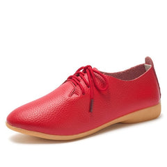 Genuine Leather Oxford Shoes For Women Round Toe Lace-Up Casual Shoes