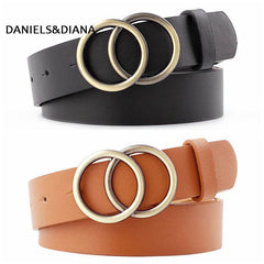 Double Ring Women Belt Fashion Waist Belt PU Leather Metal Buckle Heart Pin Belts