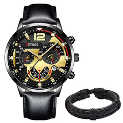 Fashion Mens Sports Watches Luxury Leather Bracelet Quartz