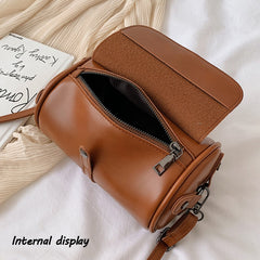 Casual Solid Color Barrel-Shaped Bag PU Leather Designer Handbags