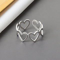 925 Sterling Silver Geometric heart hollowout Adjustable Ring Minimalist