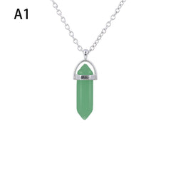 Hexagonal Cylindrical Crystal Necklace Natural Stone Pendant