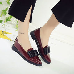 Flats Women Shoes Bowtie Loafers Patent Leather Low Heels Slip On Footwear