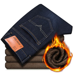 Classic MenRegular Fit Fleece Jeans Business Fashion Loose Casual