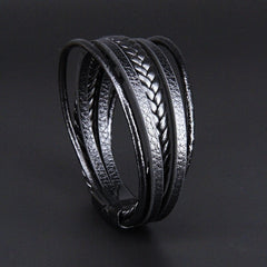 Trendy Leather Braided Bracelet Alloy Magnetic Clasp Bracelets for Men