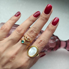 Vintage Opal Rings For Women Stainless Steel Sun Rings