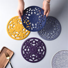 3pcs/set 20cm Round 3D Embroider Silicone Placemat Tableware