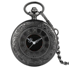 Black Roman Numerals Quartz Pocket Watch