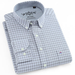 Long Sleeve Oxford Plaid Striped Casual Shirt Front Patch Chest Pocket Regular-fit