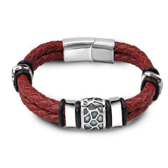 Stainless Steel Irregularly Cracked Bead Bracelet Genuine Braided Leather Male Bracelets