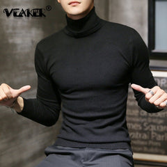 Turtleneck Sweaters Black Sexy Brand Knitted Pullovers Men Solid Color