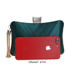 Tassel Golden Women Clutch Bags Diamonds Satin Criss Cross Chain Shoulder