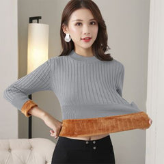 Plus fleece sweater bottoming shirt women winter thick long-sleeved