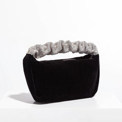 Rhinestones Fold Handle Velvet Handbag Square Clutch Bags