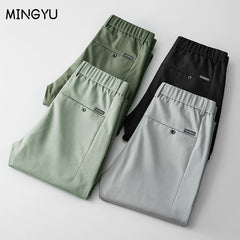 Pants Mens Stretch Korean Casual Slim Fit Elastic Waist Business Classic