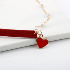 Red Black Heart Bead Choker Necklace