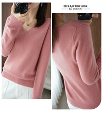 Sweater Knitted Pullovers V-neck Slim Fit Bottoming Shirt Solid Soft Knitwear