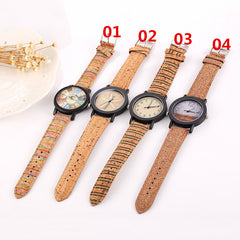 Flower Surface Wood Grain Leather Watch