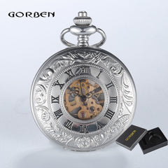 Retro Hand Wind Mechanical Pocket Watch With Fob Chain Mens